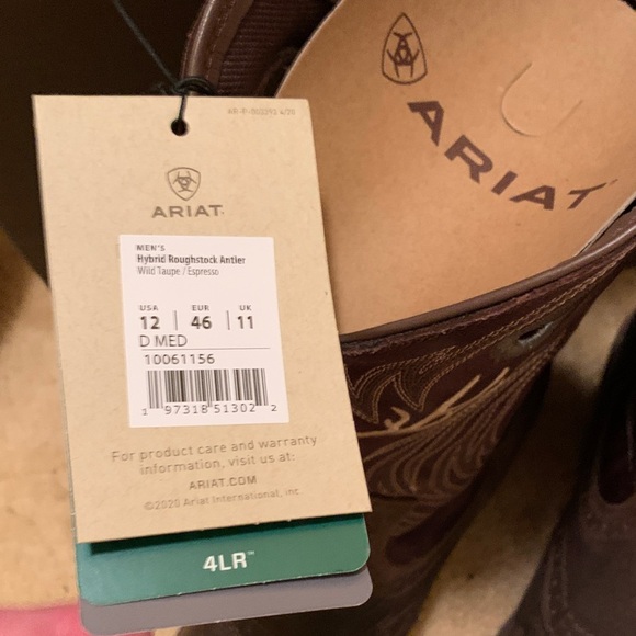 Ariat Men's Hybrid Roughstock Antler Dark Brown Boots with Cream Accents - Picture 14 of 15